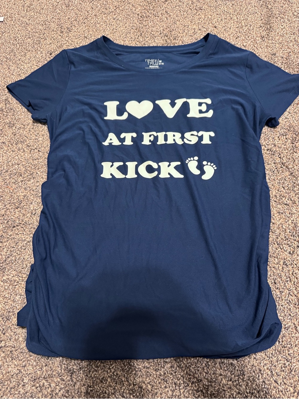 Time and Tru Navy Maternity Tee with Yellow Label Print